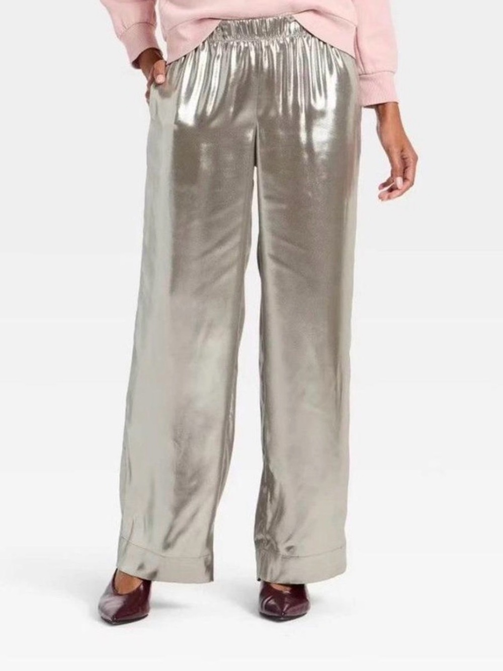 a new day Metallic Silver Wide-Leg Satin Pants